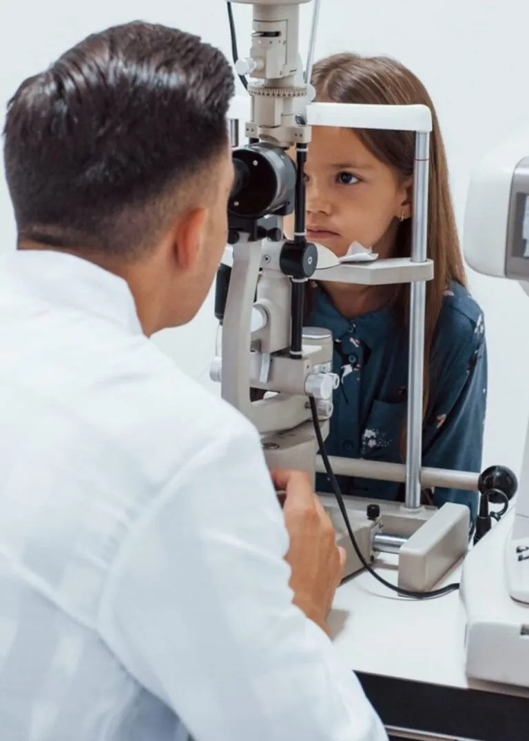 Girl consulting optician